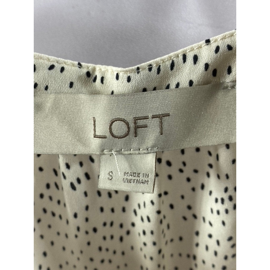 LOFT Women's White-Black Micro Dot Crewneck Button-Up Sleeveless Top SZ S