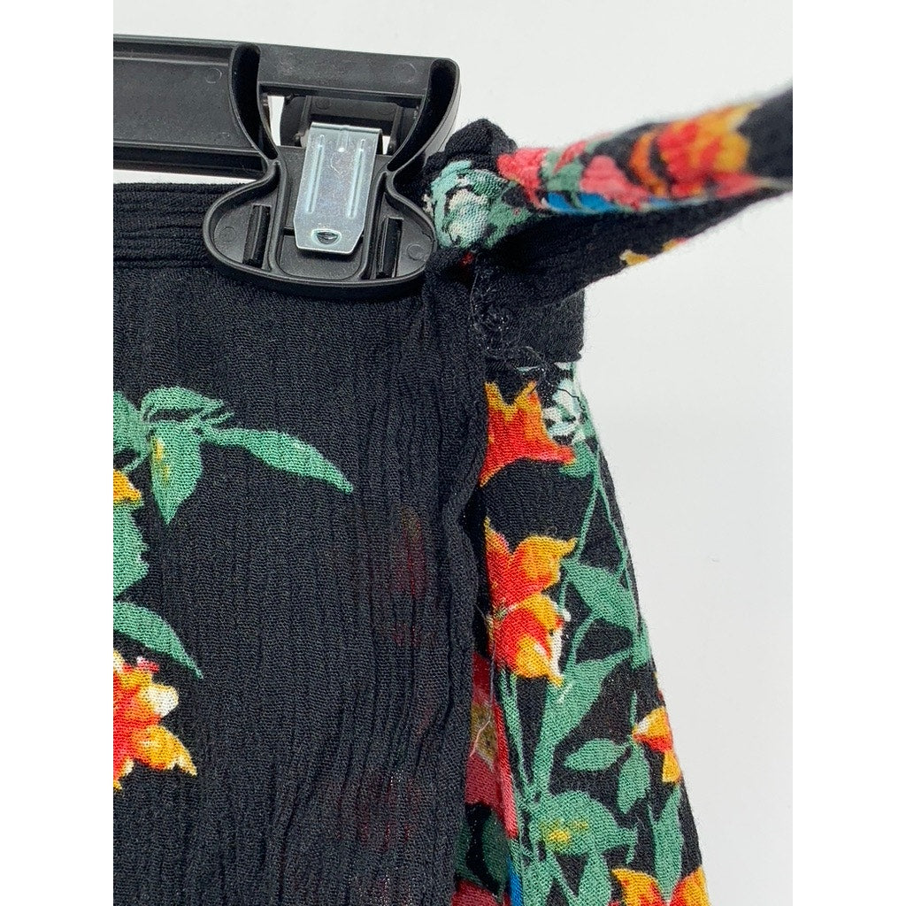 XHILARATION Women's Black Floral Textured Wrap Midi Skirt SZ S