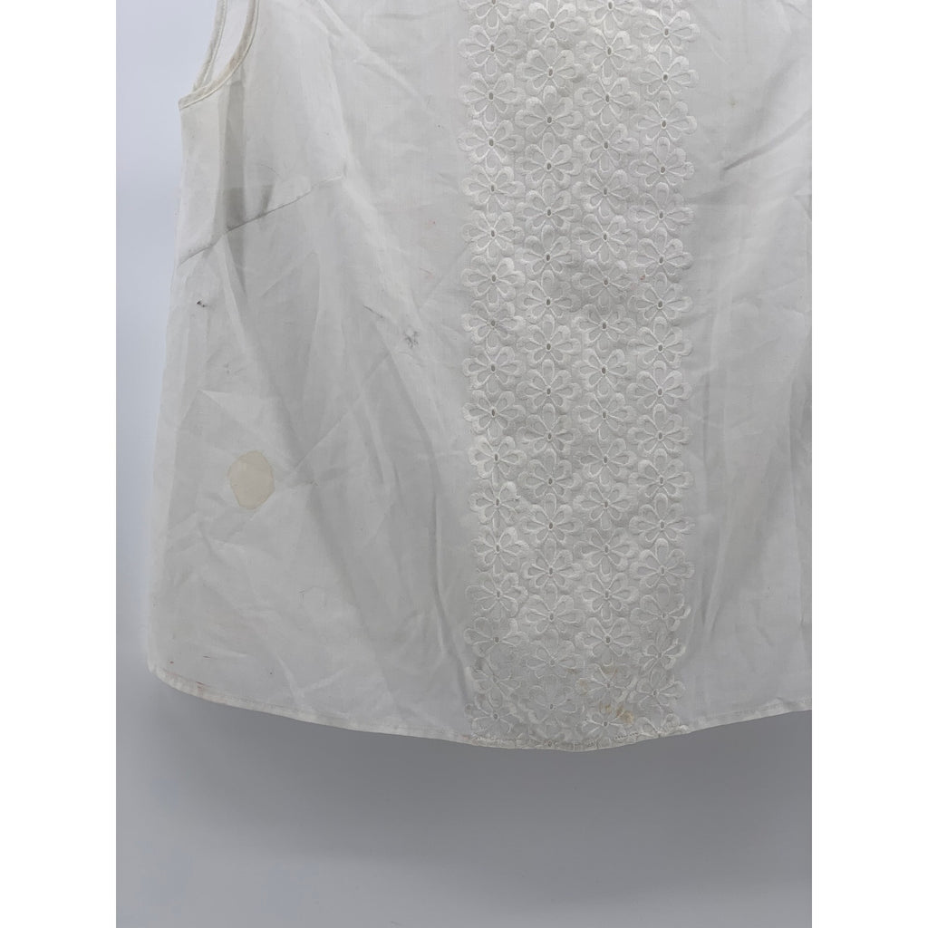 UNBRANDED Women's White Eyelet Embroidered Floral Stripe Sleeveless Top SZ M