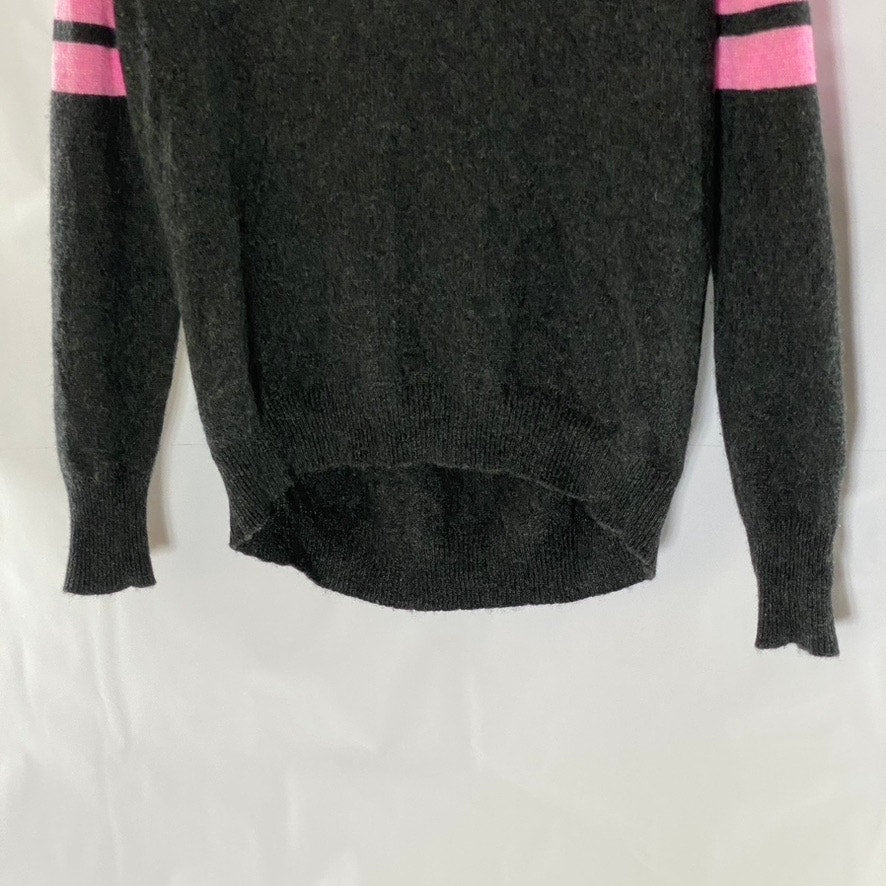 AQUA Women's Dark Gray-Pink "Paris" Logo Crewneck Cashmere Hi-Low Sweater SZ XS