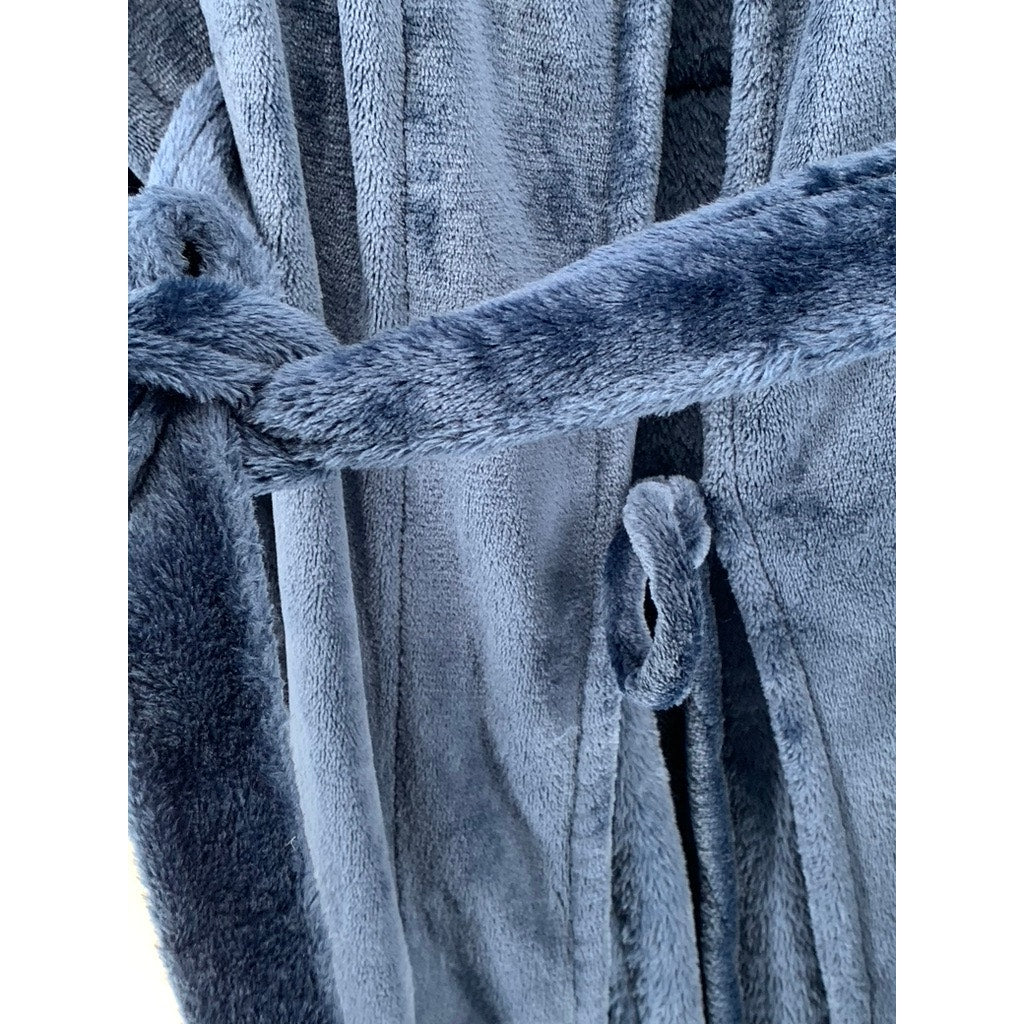 DAVID ARCHY Men's Blue Fleece Embroidered Robe SZ L/XL