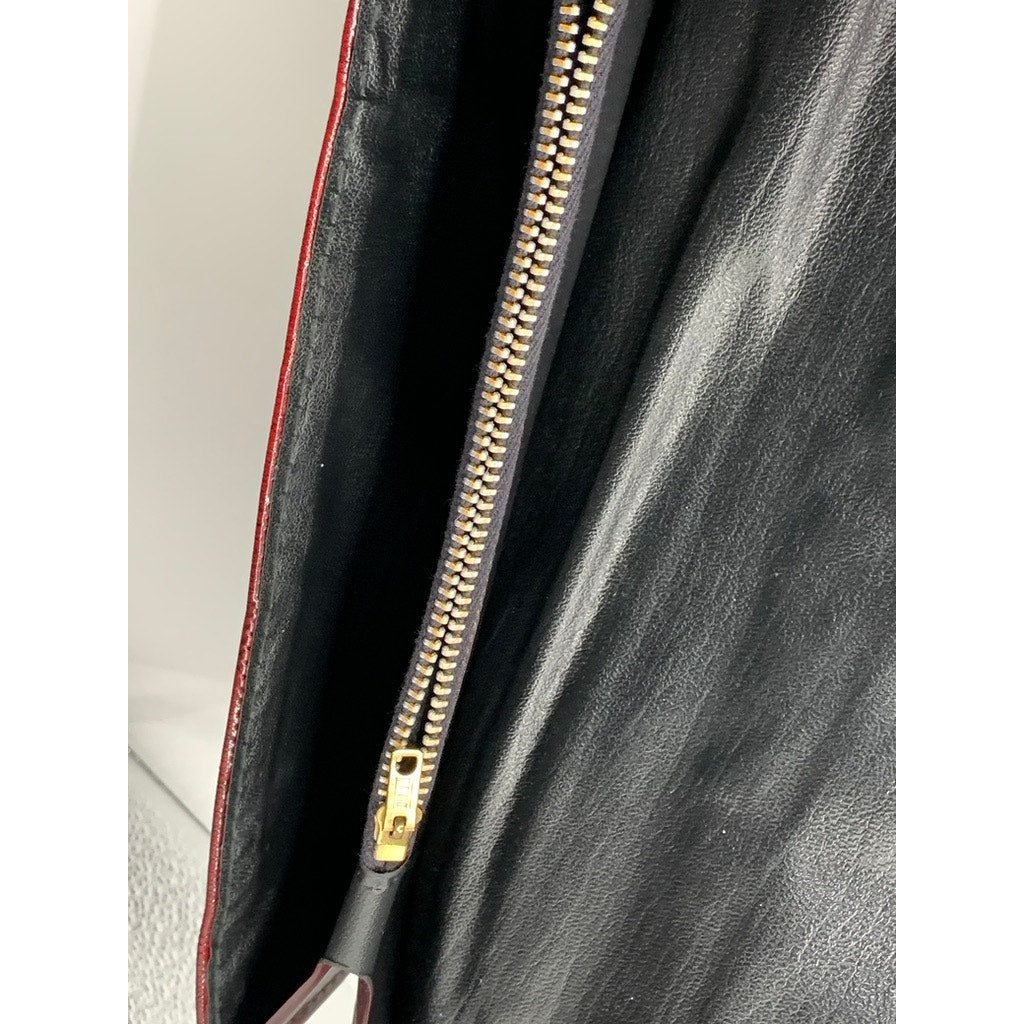 Women's Vintage Burgundy Snakeskin Flap Snap Button Cross Body Clutch Bag