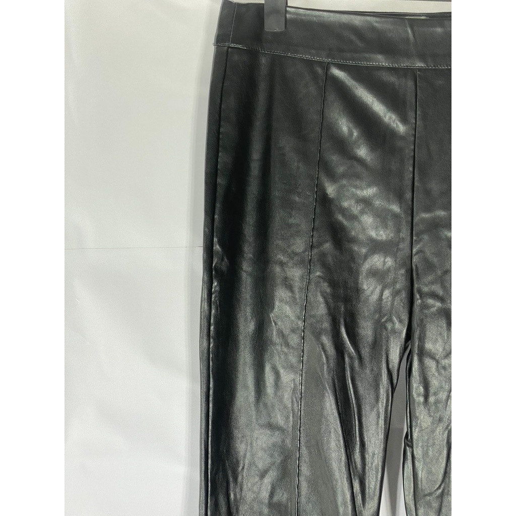 PRINCESS POLLY Women's Black Solid Braden Faux-Leather Wide-Leg Pull-On Pant SZ6