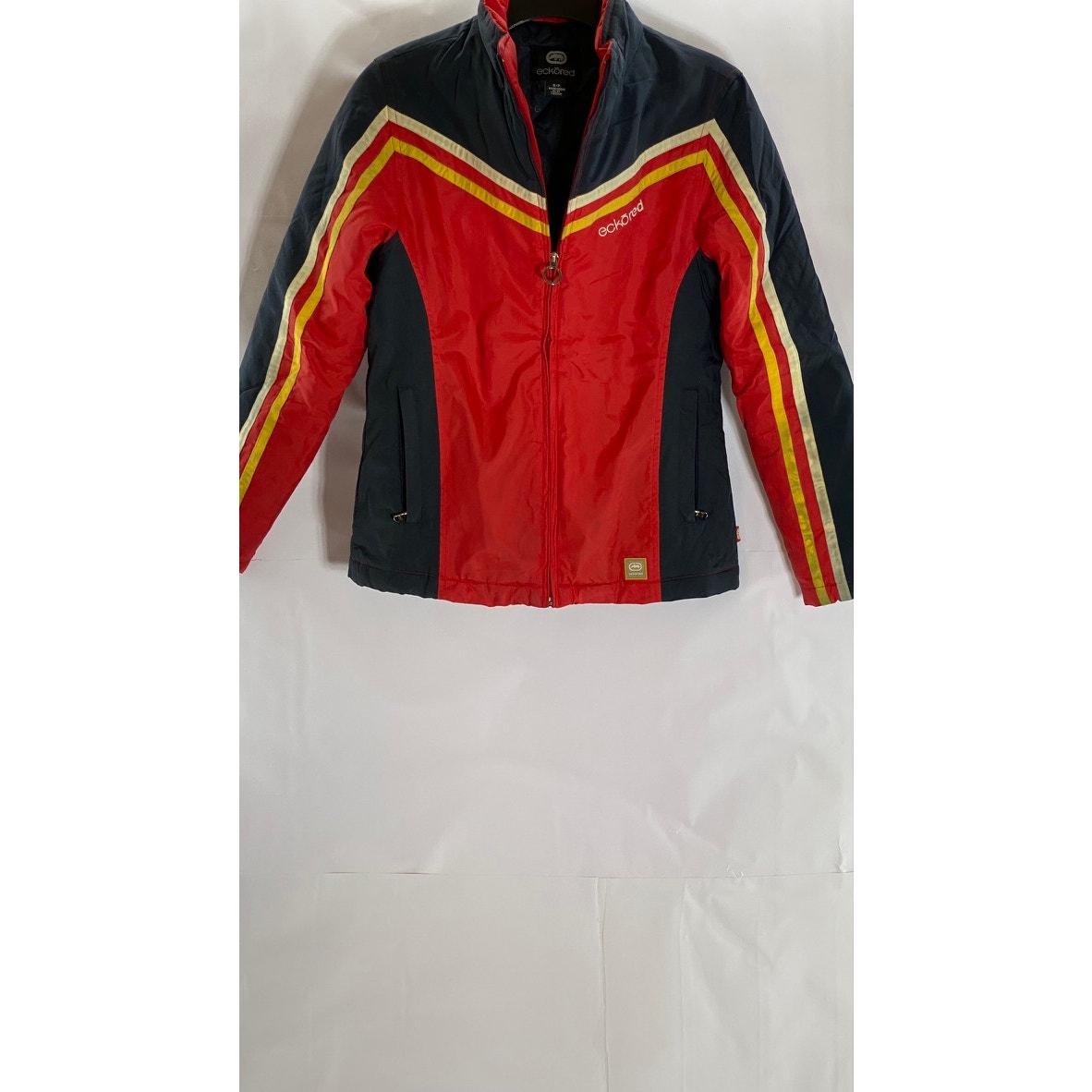 ECKORED Women's Vintage Red/Black Racecar Zip-Up Stand Collar Jacket SZ S