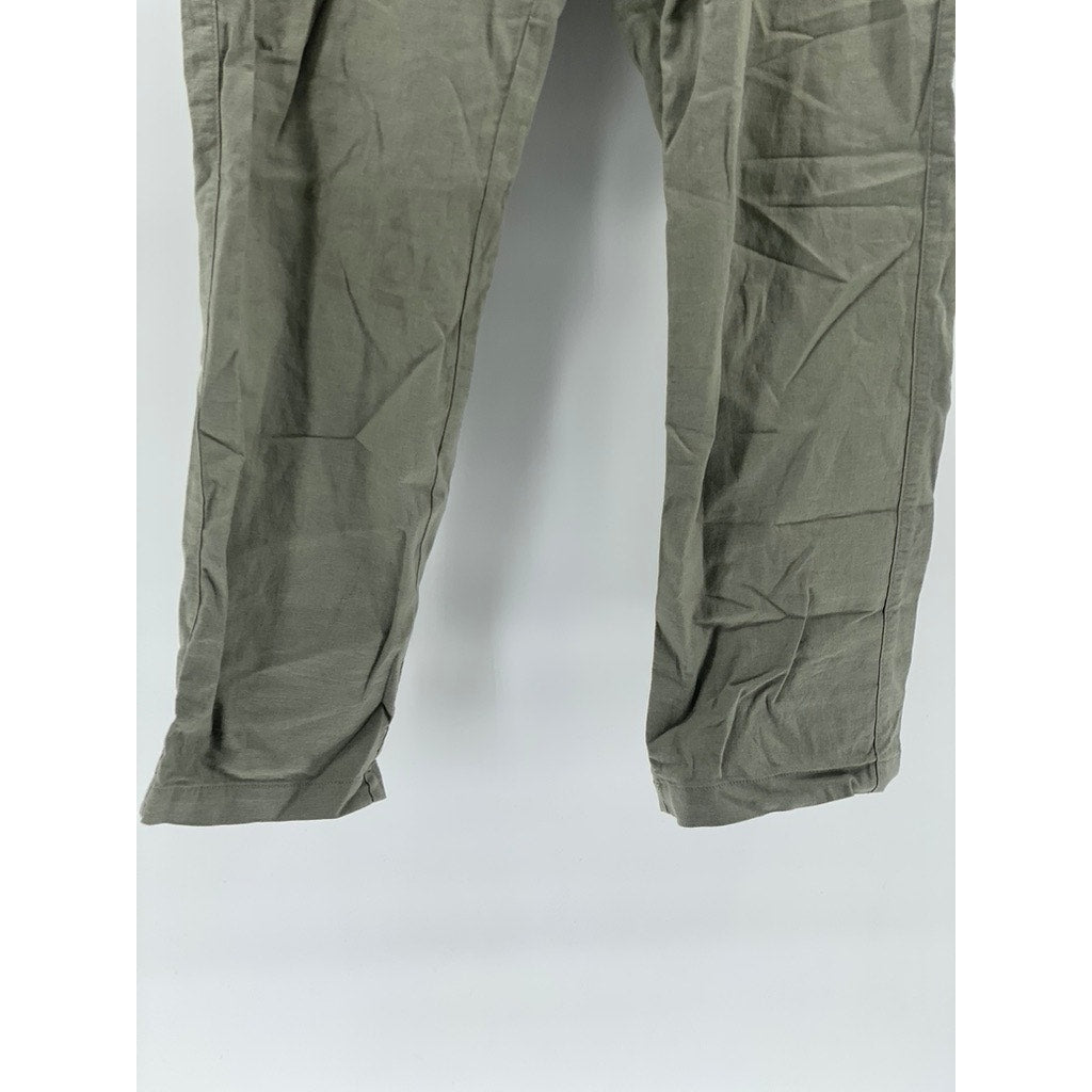 DENIM CO Men’s Army Green Straight Fit Cotton-Linen Pants SZ L