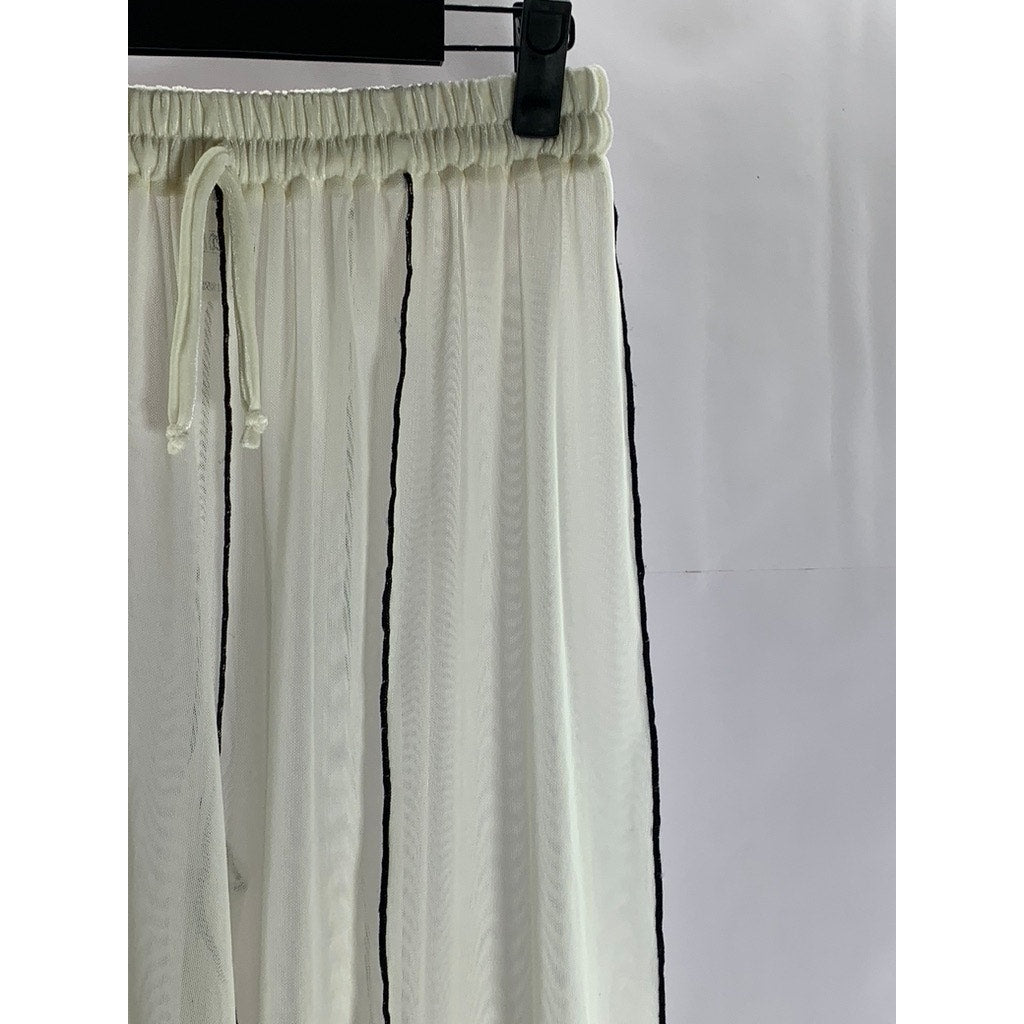 MOSSKAH Women's White Cream/Black Drawstring Striped Mesh Pant Cover Up SZ S
