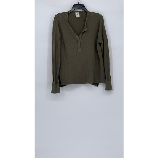 OFFLINE By AERIE Women's Tan Burst A Move Long Sleeve Thumbhole Henley Top SZ S