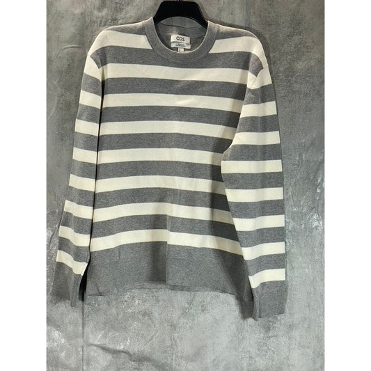 COS Men's Cream/Gray Striped Regular-Fit Crewneck Pullover Sweater SZ L