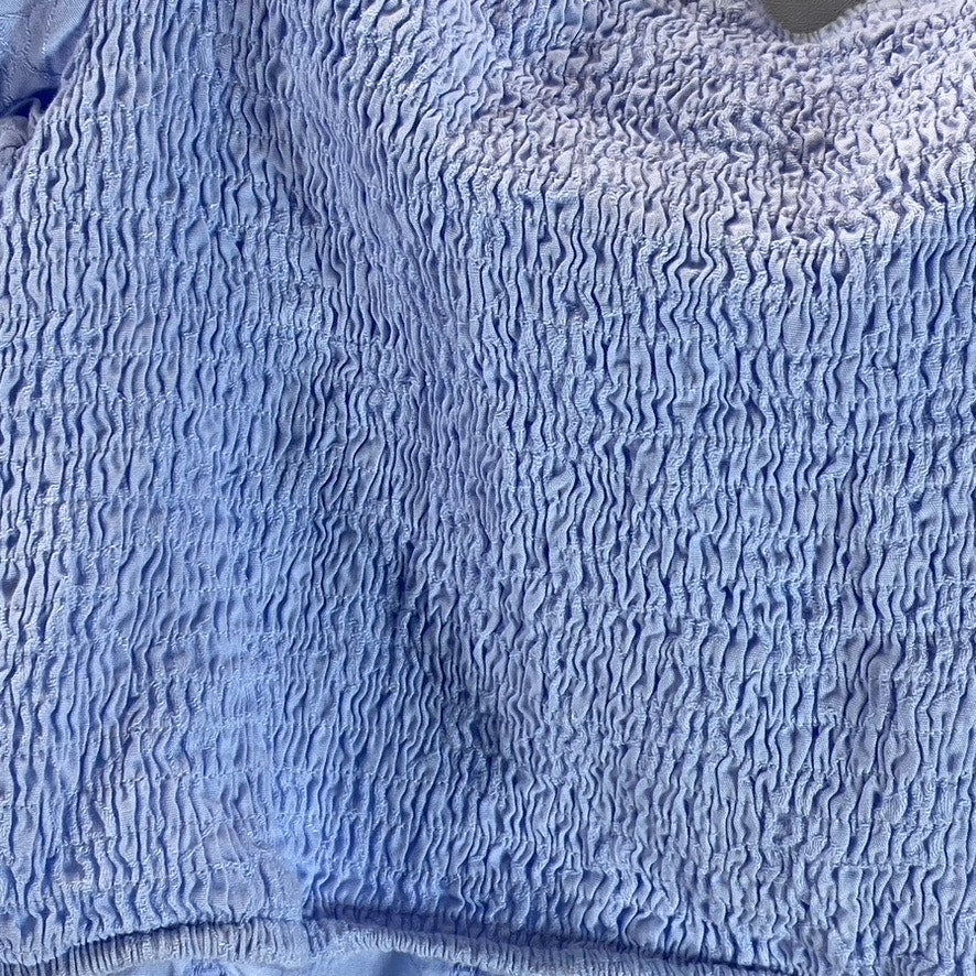 UNBRANDED Women's Light Blue Puff-Sleeve Smocked Crop Top SZ S
