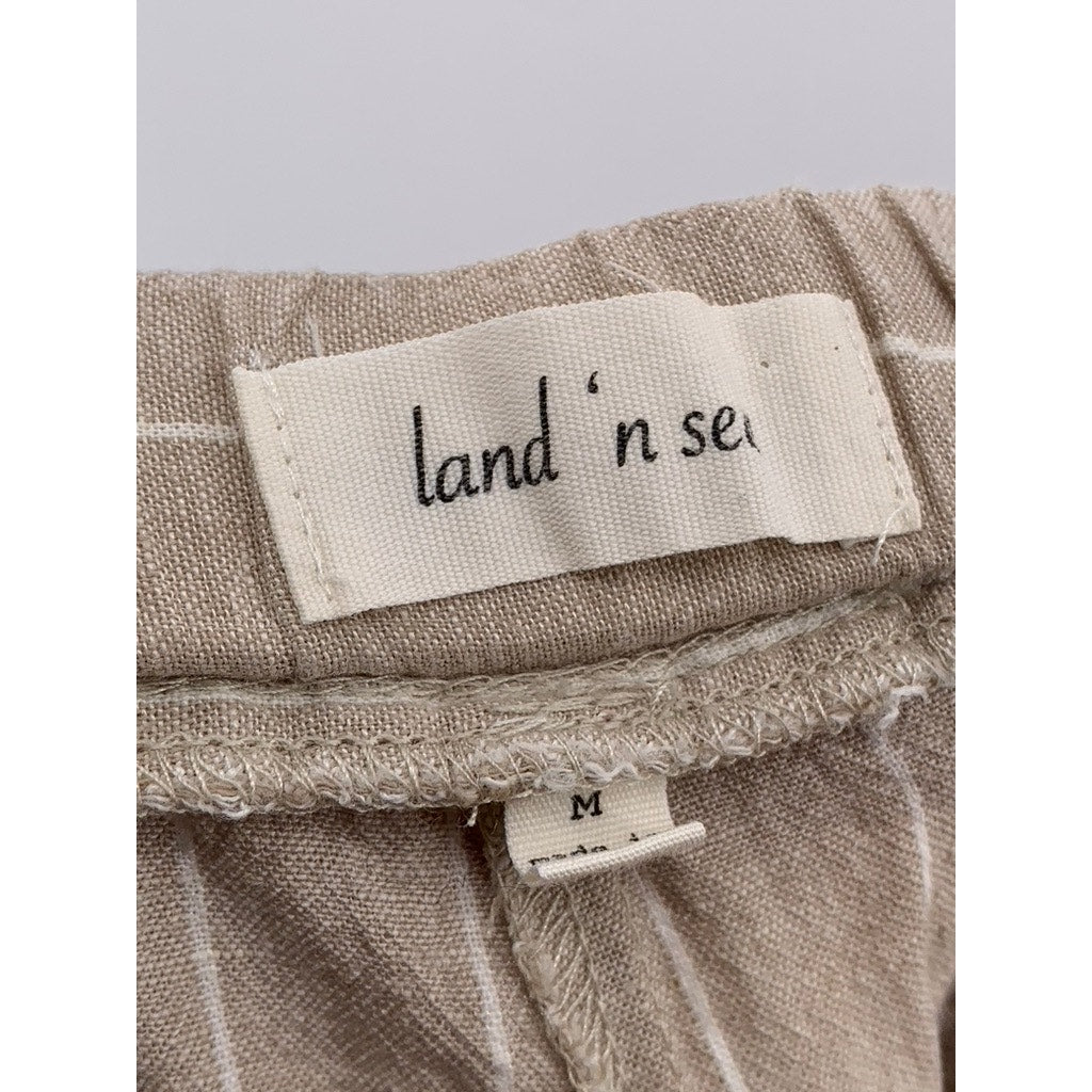 LAND' N SEA Women's Beige-White Striped Drawstring Pull-On Pant SZ M