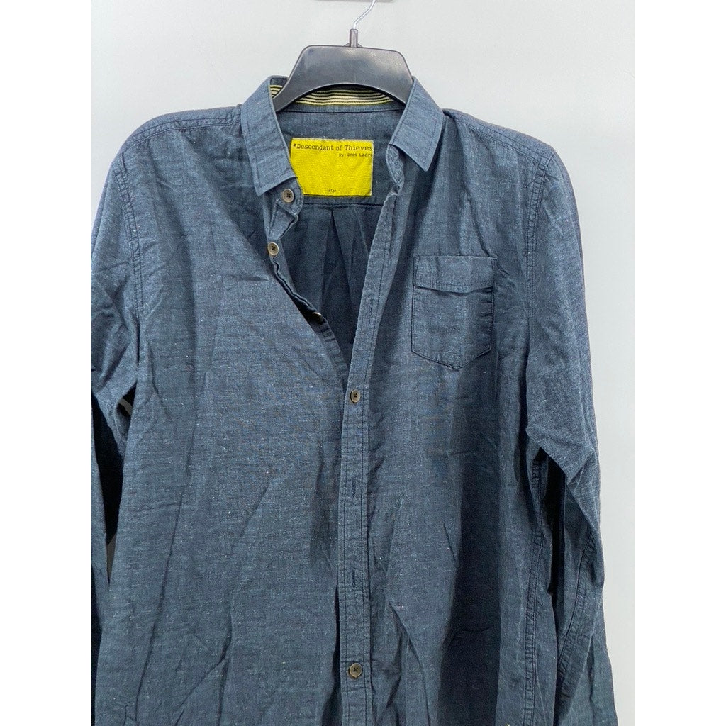 DESCENDANT OF THIEVES By Dres Ladro Men's Blue Regular-Fit Button-Up Shirt SZ L