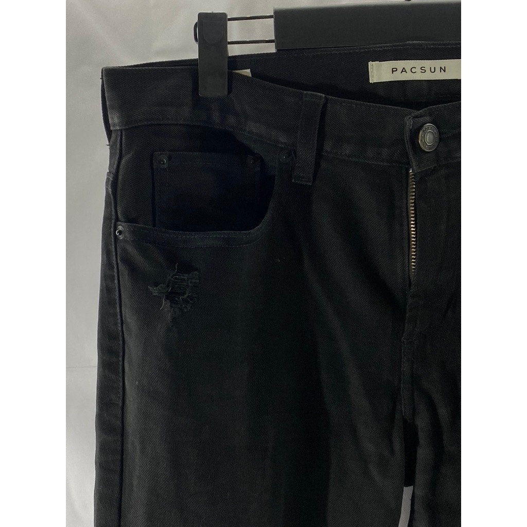 PACSUN Men’s Solid Black Stacked Skinny Raw-Hem Denim Jean SZ 30X30