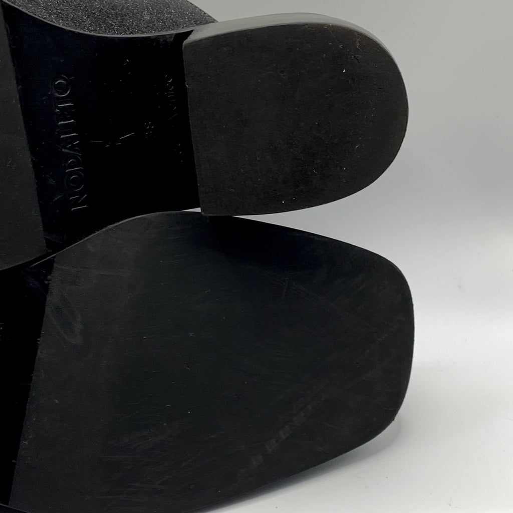 NODALETO Women's Black Shimmer Bulla Square-Toe Block-Heel Mules SZ 7