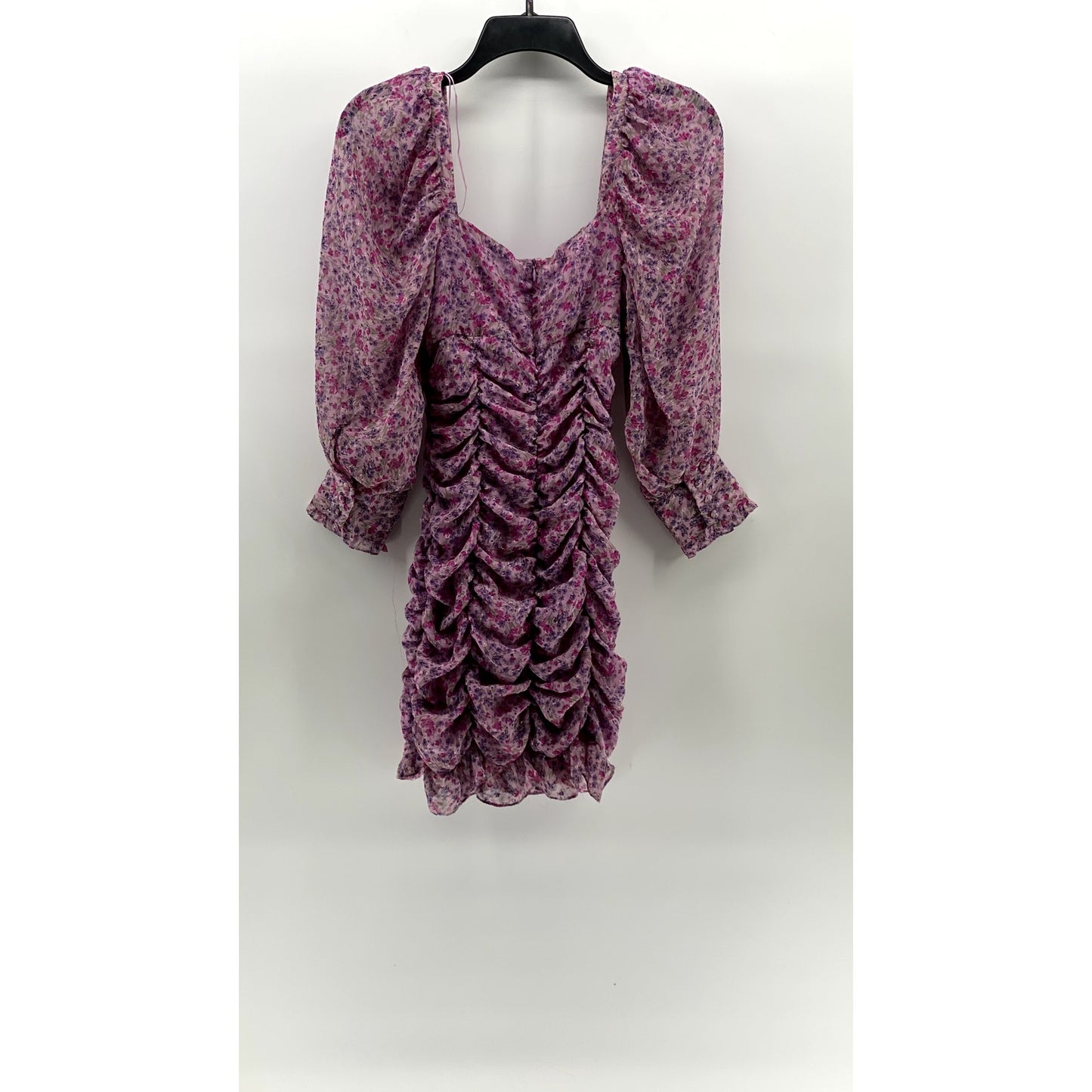 ZARA Women's Lilac Floral Print Ruched Ruffle Balloon-Sleeve Mini Dress SZ S
