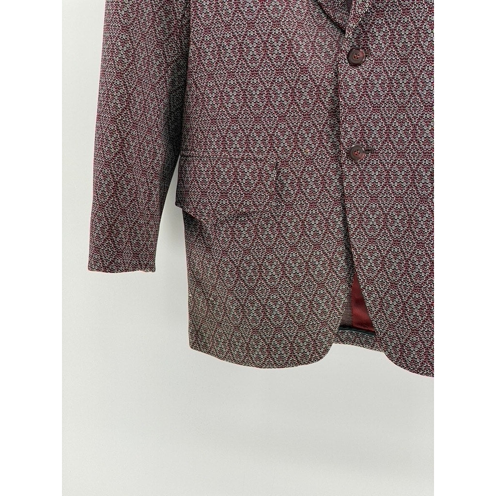 LEE WALD Men's Vintage Burgundy Printed Two-Button Blazer SZ S