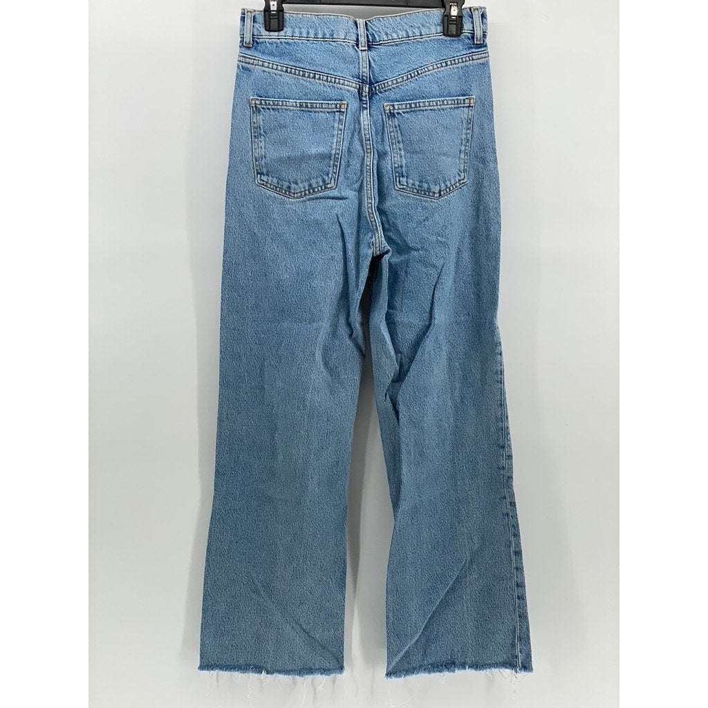 ZARA Women's Straight-Leg High-Rise Denim Frayed Jeans SZ 4