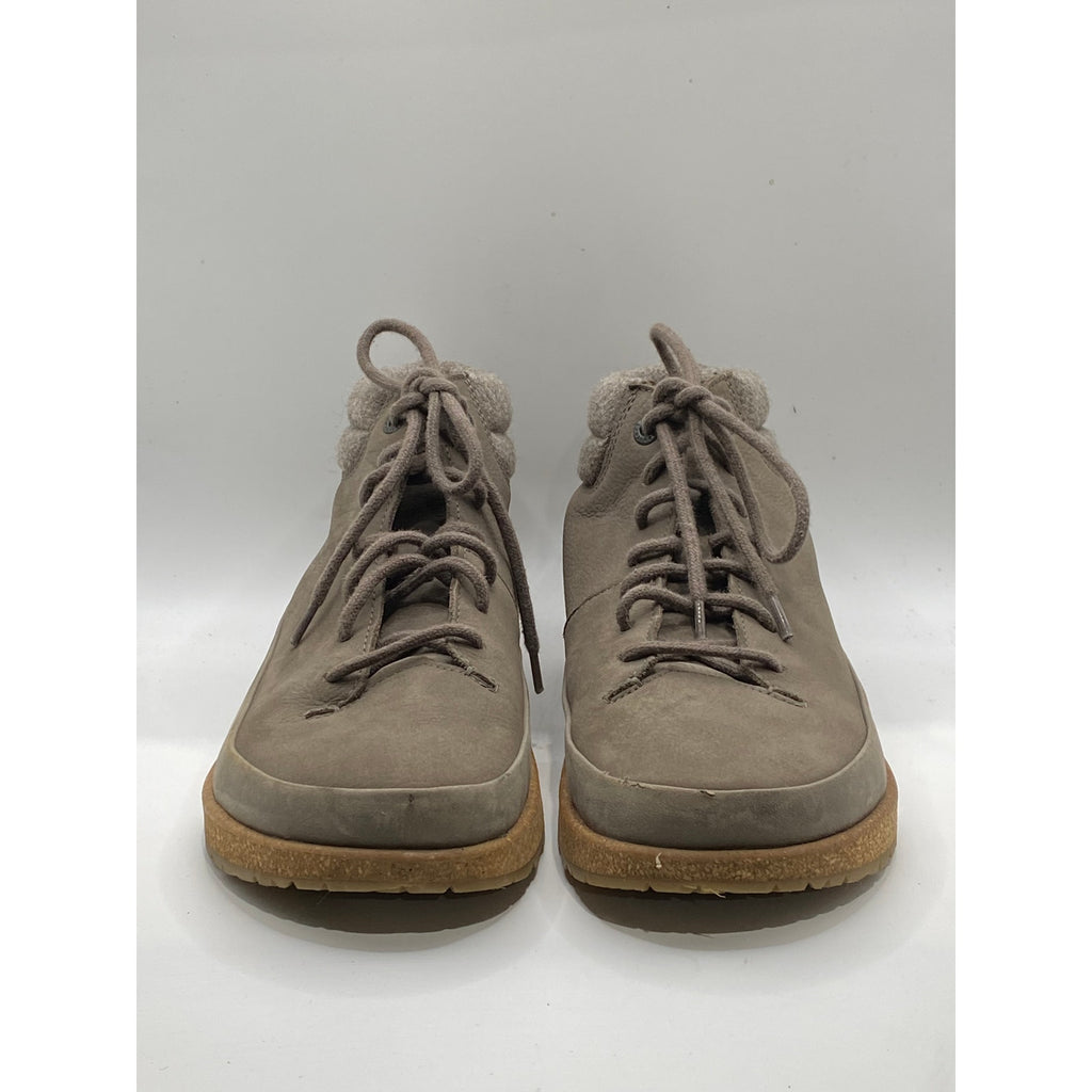 BIRKENSTOCK Women's Taupe Nubuck Leather Lace-Up Cork Honnef Sneakers SZ 7