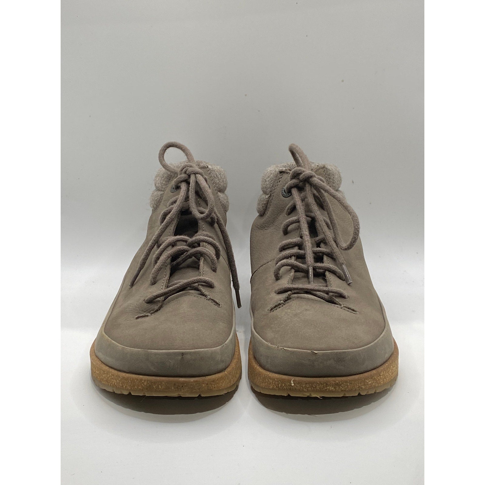 BIRKENSTOCK Women's Taupe Nubuck Leather Lace-Up Cork Honnef Sneakers SZ 7