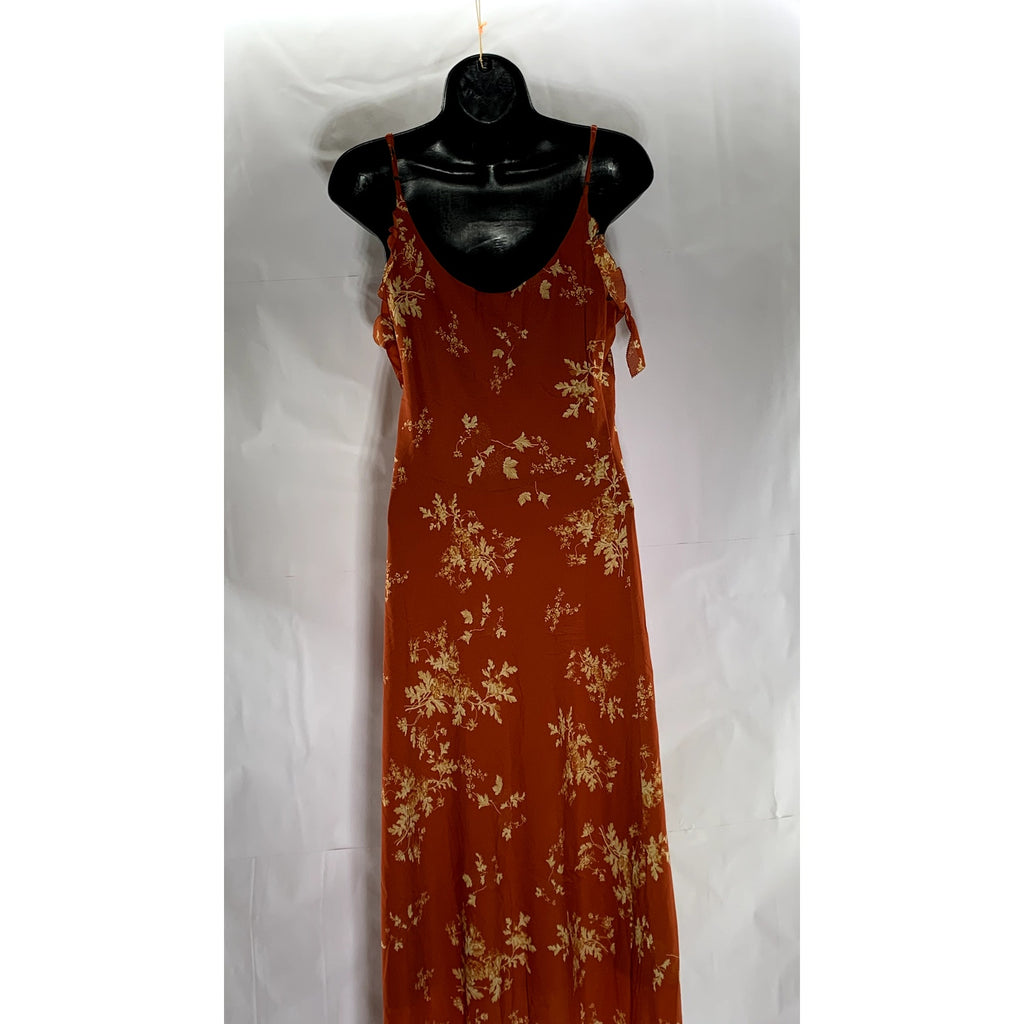 SIMPLE RETRO Women's Red Satin Floral Tall Strappy V-Neck Midi Dress SZ S
