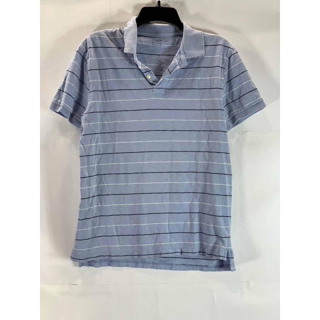 J. CREW Men's Blue Striped Cotton Slub Short Sleeve Polo Shirt SZ M