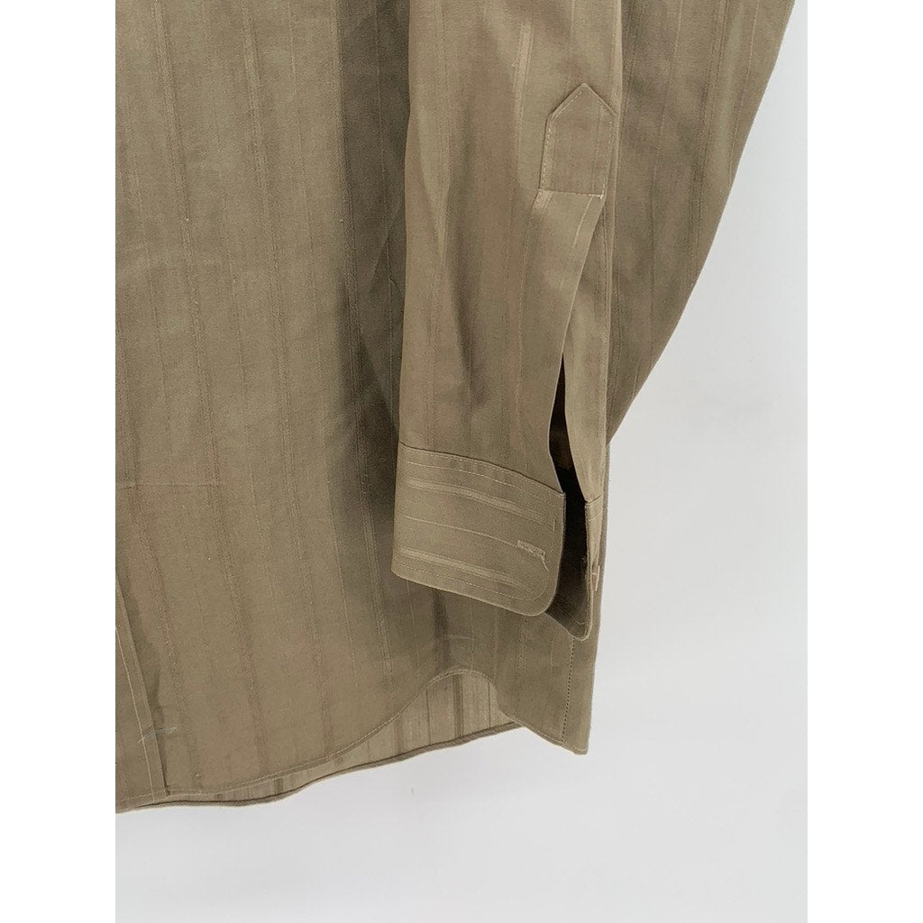 VAN HEUSEN Men's Vintage Tan Satin Striped Button-Up Shirt SZ 15 32/33