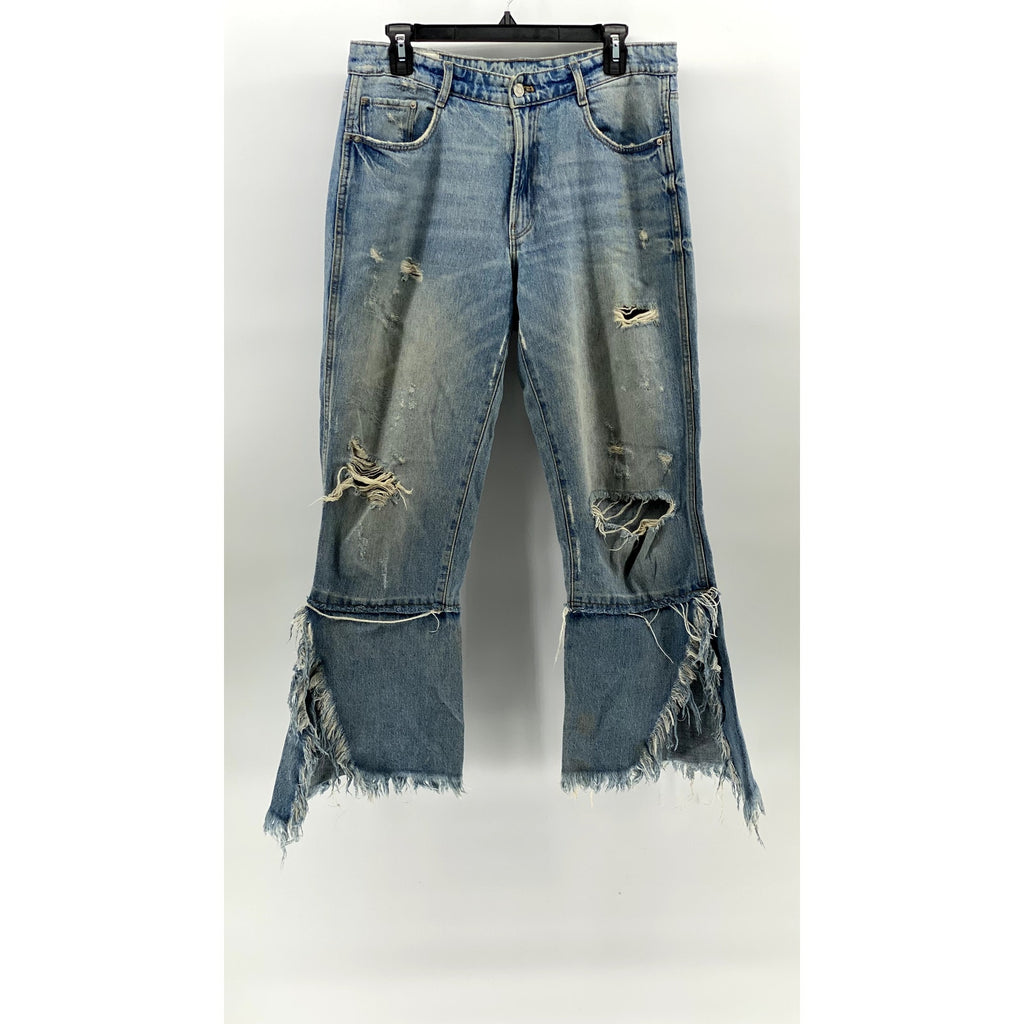 ZARA TRF IX'D Women's Light Blue Denim Distressed Flare Streetwear Y2K Jean SZ 8