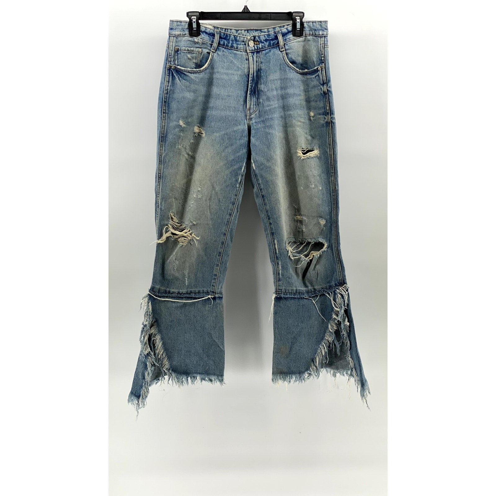 ZARA TRF IX'D Women's Light Blue Denim Distressed Flare Streetwear Y2K Jean SZ 8