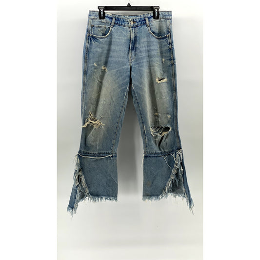 ZARA TRF IX'D Women's Light Blue Denim Distressed Flare Streetwear Y2K Jean SZ 8