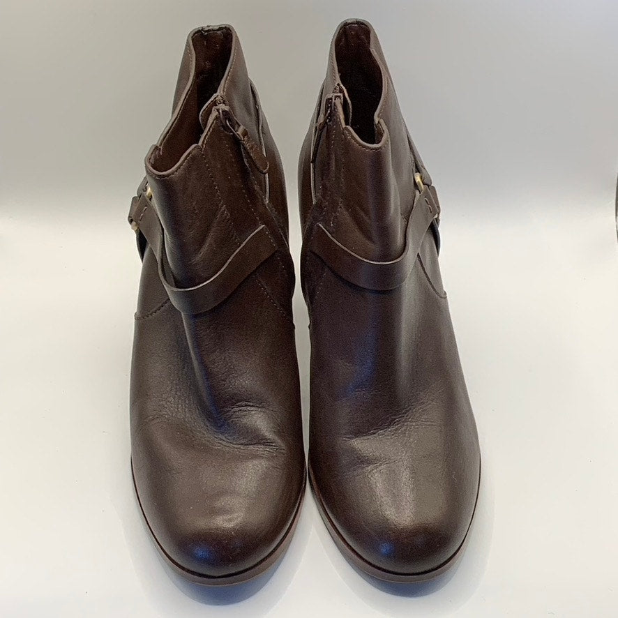 COLE HAAN Women's Brown Leather Calixta Round-Toe Side-Zipper Bootie SZ 10