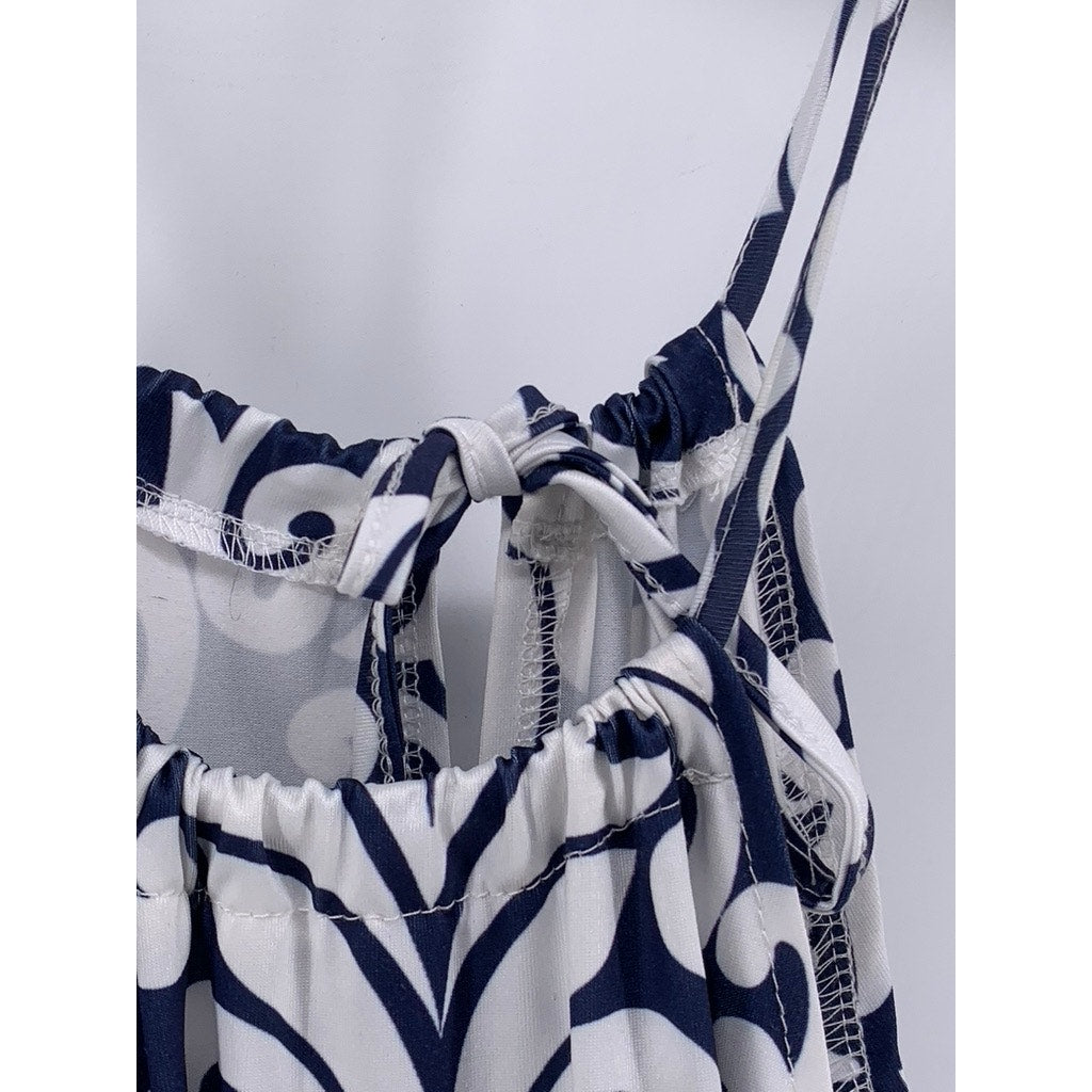 EMERY ROSE Women's Navy-White Printed Halter Waist-Tie Dress SZ XL