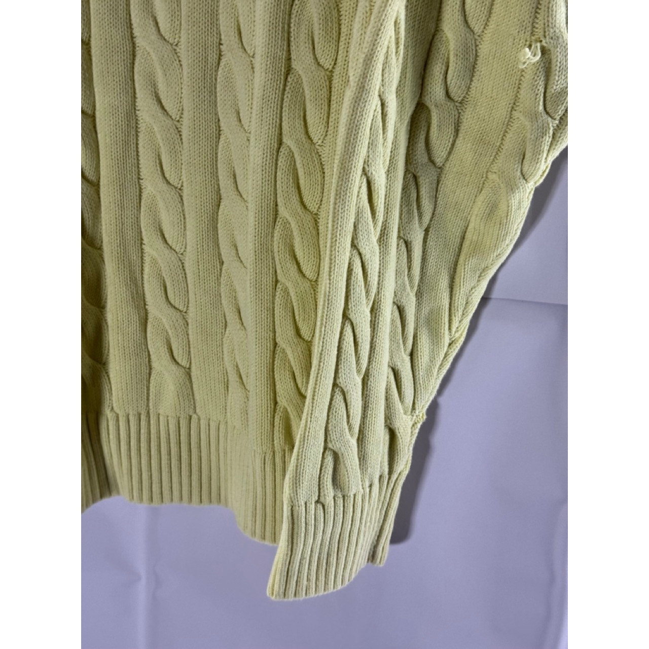 TNA ARITZIA Women's Yellow Cable-Knit V-Neck Dropped-Shoulder Clay Sweater SZ L