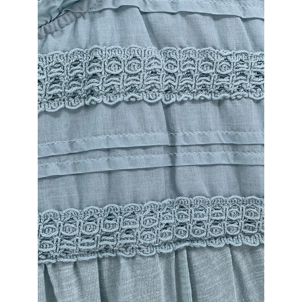 ELLA MOSS Women's Pale Green Ruffle Eyelet Short Sleeve Top SZ XL