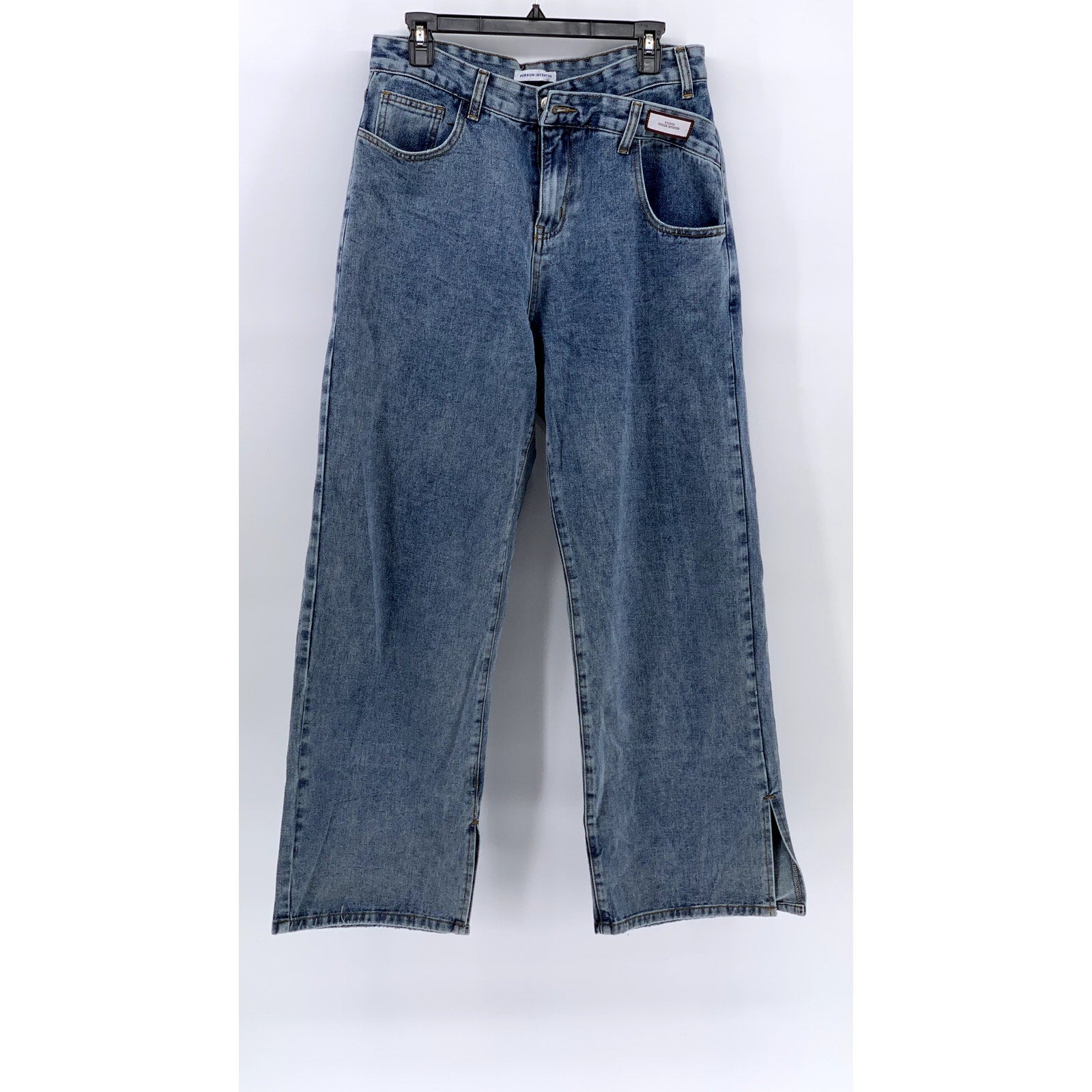 PERSON INTENTIONS Men's Blue Denim Wide-Slit Leg Baggy-Fit Jeans SZ XL
