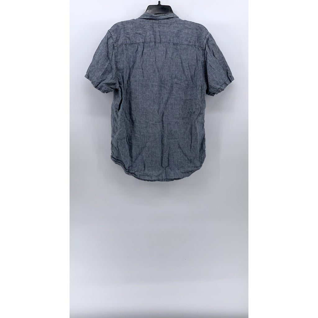 EVERLANE Men's Blue-White Micro Striped Linen Button-Up Short Sleeve Shirt SZ M