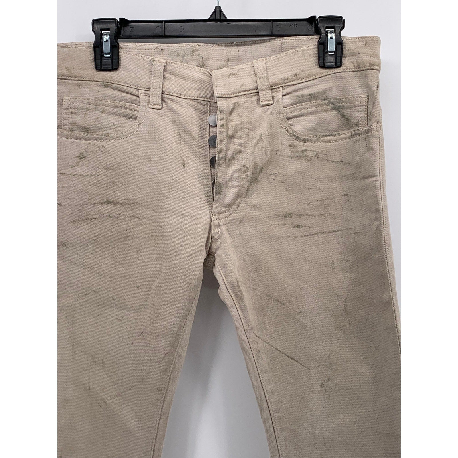 UNBRANDED Men's Beige Distressed Button-Fly Skinny-Leg Regular-Fit Pant SZ 29