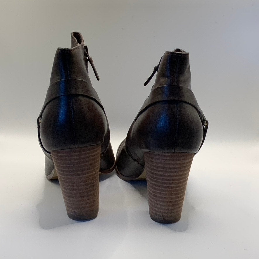 COLE HAAN Women's Brown Leather Calixta Round-Toe Side-Zipper Bootie SZ 10