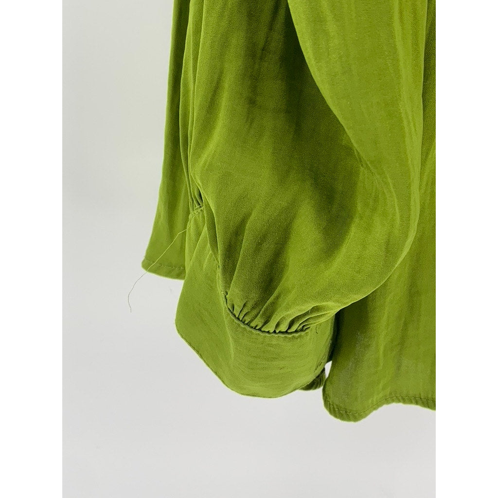 BISOU BISOU Women's Green Ruffle Tie-Neck Sleeveless Top SZ L