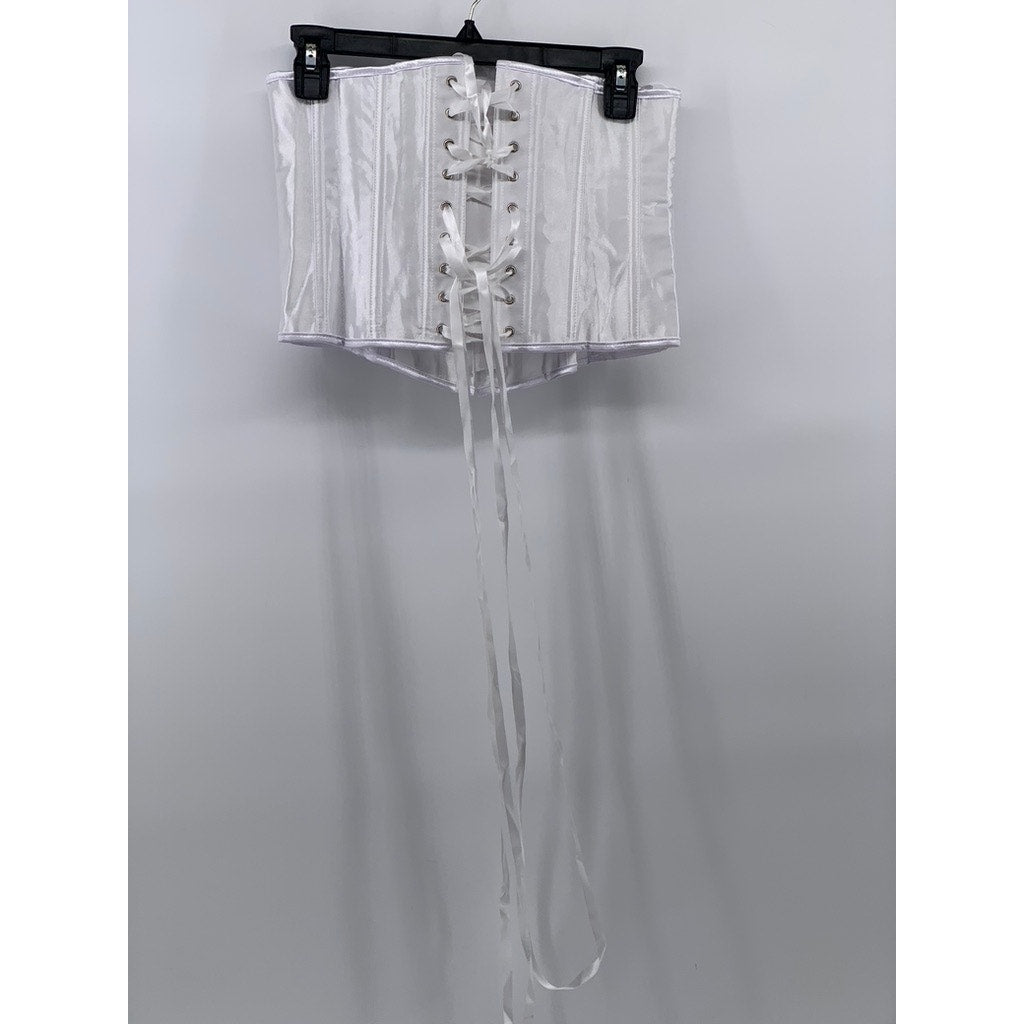 UNBRANDE Women's White Satin Underbust Strapless Corset Lace-Up Back Top SZ L