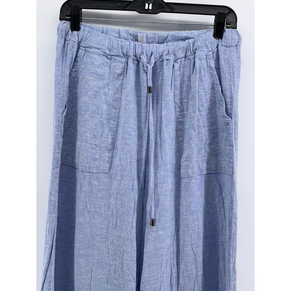 CABLE & GAUGE STUDIO Women's Blue Linen-Blend Wide-Leg Pants SZ S