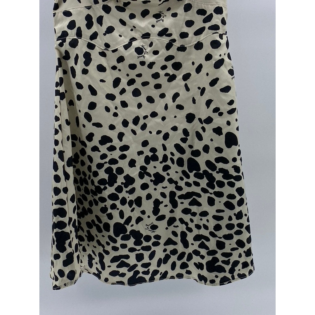 ZANER STUDIO Women's Beige-Black Printed V-Neck Ruffle A-Line Mini Dress SZ S
