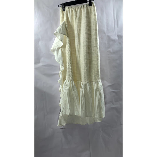 ZARA Women's Cream Side-Ruffle Ruffle-Hem Pull-On Knit Midi Skirt SZ S
