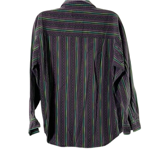 SHAH SAFARI Men's Vintage Purple/Green Printed Button-Up Long Sleeve Shirt SZ M