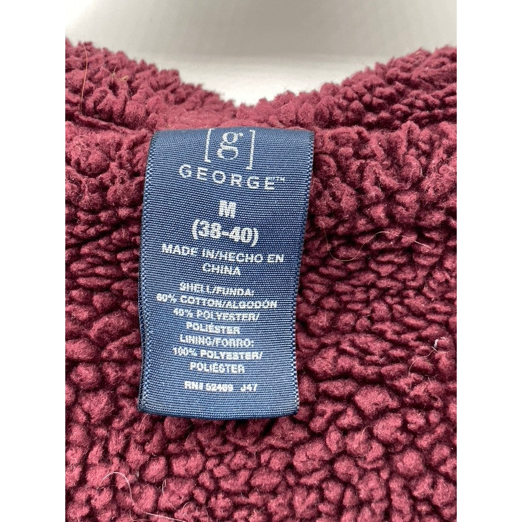 GEORGE Men's Burgundy Casual Drawstring Hooded Long Sleeve Zip-Up Sweater SZ M