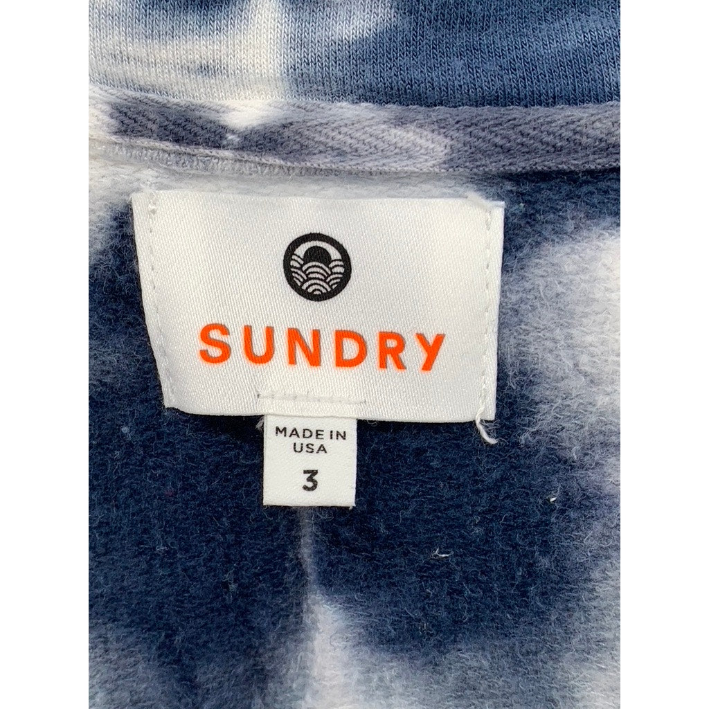 SUNDRY Women's Navy-White Tie-Dye Crewneck Casual Long Sleeve Top SZ 3