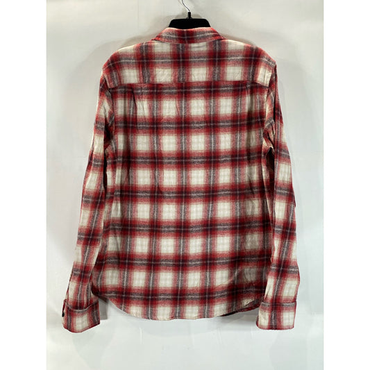LUCKY BRAND Men's Red Plaid Classic-Fit Button-Up Long Sleeve Flannel Shirt SZ M
