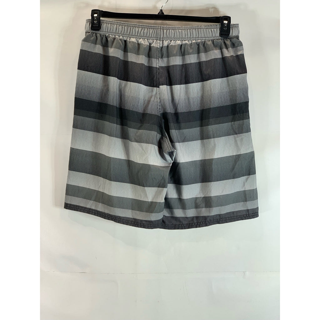 NIKE Men's Gray Striped Drawstring Mesh Brief-Lined Pull-On Swim Shorts SZ XL