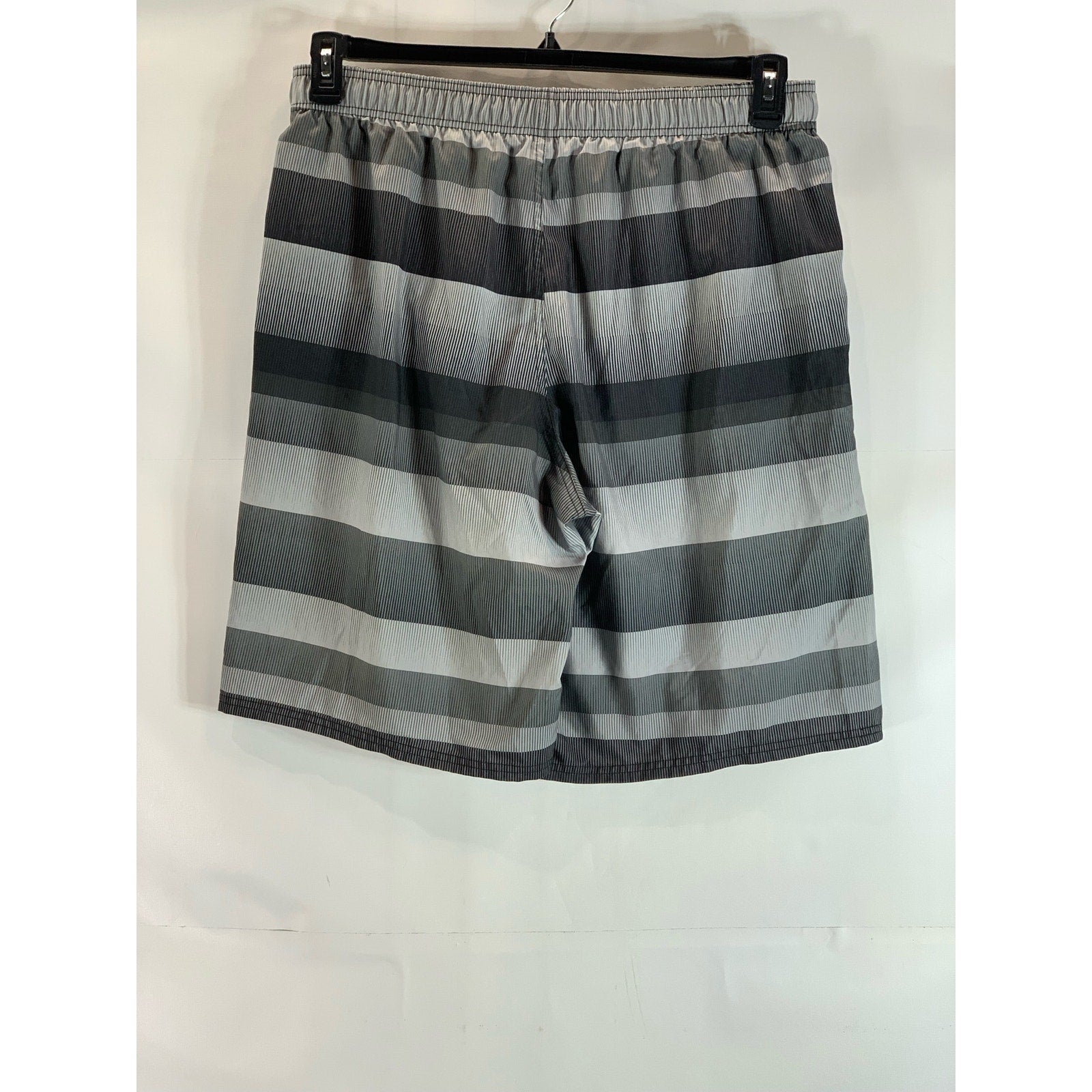 NIKE Men's Gray Striped Drawstring Mesh Brief-Lined Pull-On Swim Shorts SZ XL