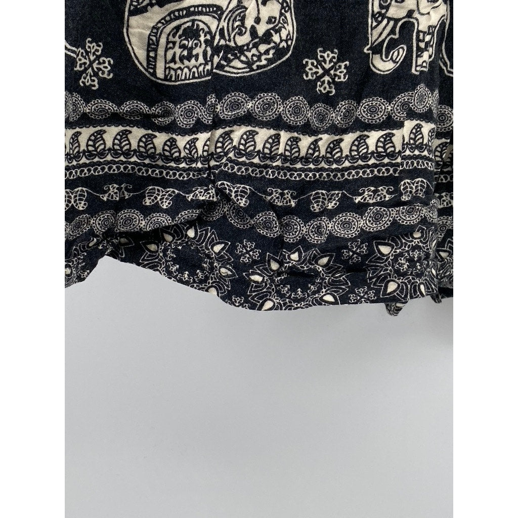 UNBRANDED Women’s Black-Beige Printed Drawstring Relaxed-Fit Shorts SZ S