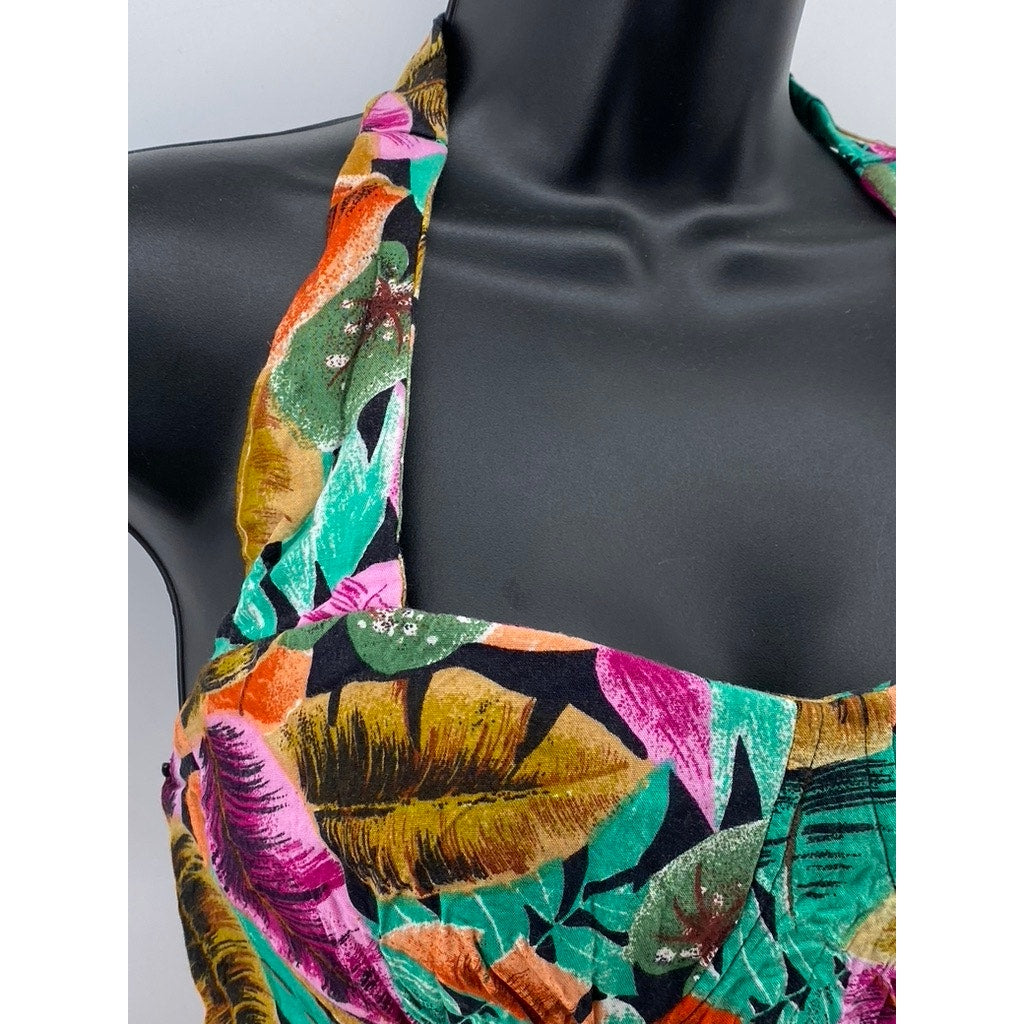 ERIKAS PLACE Women's Vintage 80's Floral Ruffle-Hem Open-Back Mini Dress SZ S