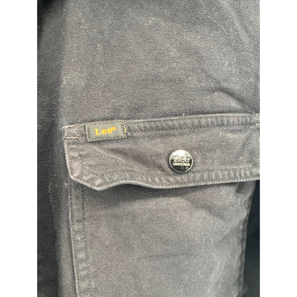 LEE Women’s Black Denim Frayed Cut-Off Hem Zip-Up Cropped Jean Jacket SZ L